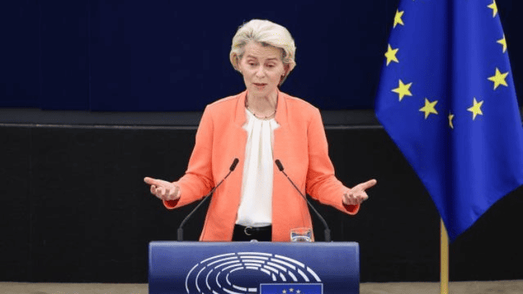 Ursula von der Leyen addressing the European Parliament this week—yet to declare her hand as the parliamentary elections loom (European Parliament)